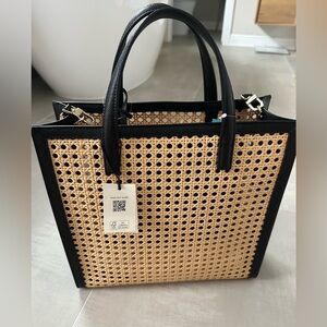 Ted Baker Flo June Black Leather & Raffia Tote Bag -NEW-